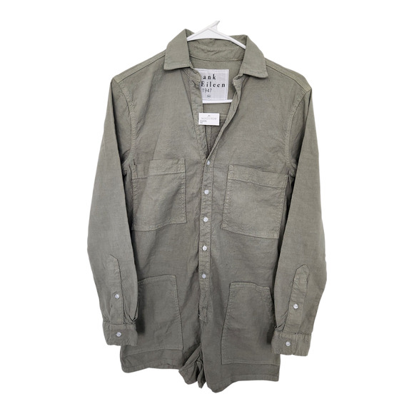 Frank & Eileen Ireland Playsuit XXS Flax Blend Sage Minimalist Utility Casual - Picture 1 of 9